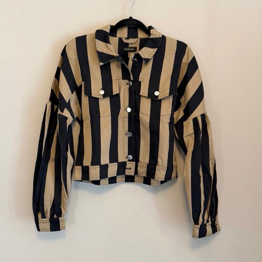 Stine Goya Striped Jacket Pants Co-Ord Set XS Tan Black Statement Scandi Chic - Picture 3 of 12